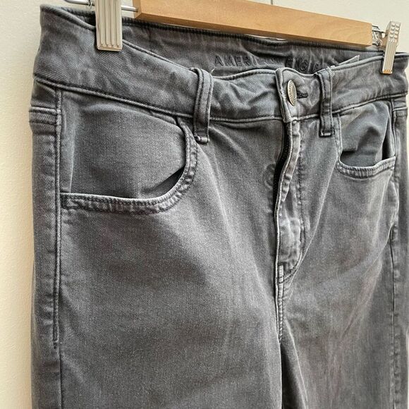 American Eagle Distressed Hi Rise Jegging Womens 8 Washed Black Stretch - Picture 4 of 13